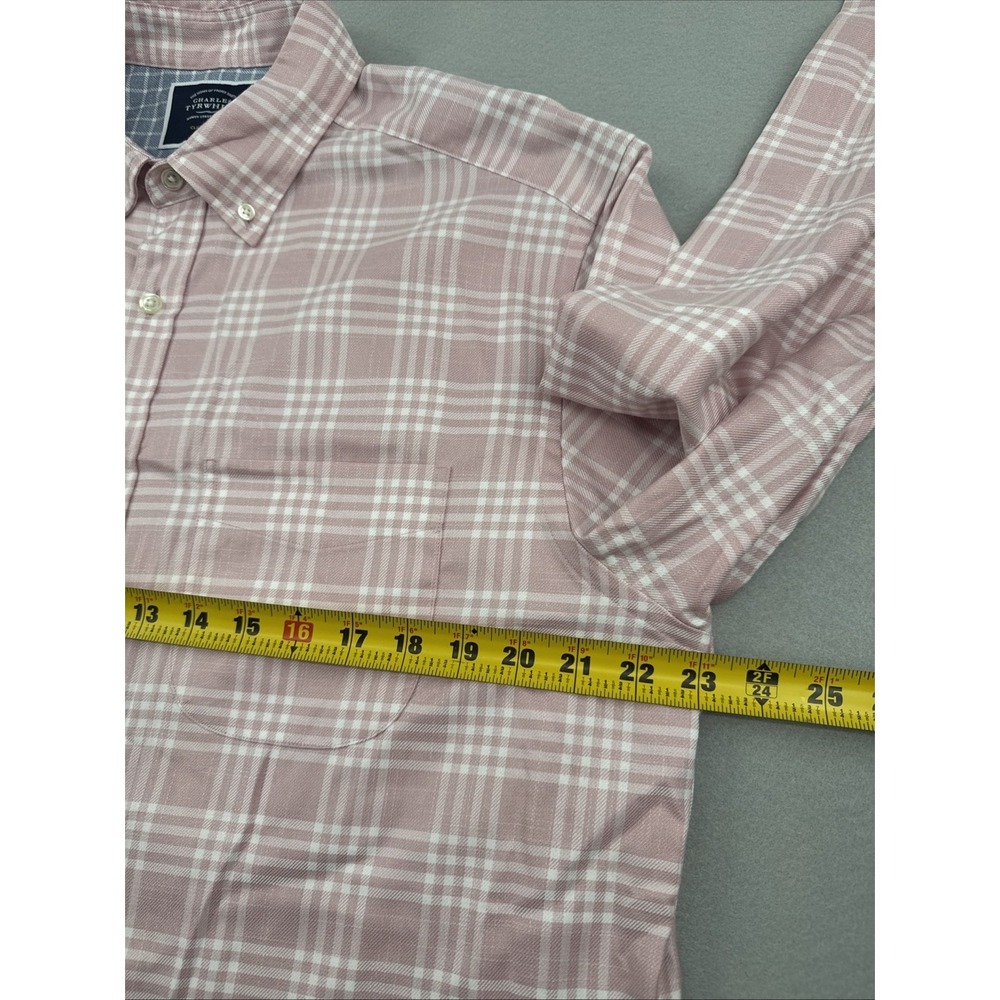 Charles Tyrwhitt Non-Iron Classic Fit Button Down Flannel Mens L Pink Plaid - Picture 8 of 9